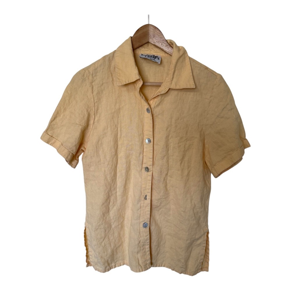 21st Escape Linen‎ Short Sleeve Button Up Shirt Yellow Women's Small vintage